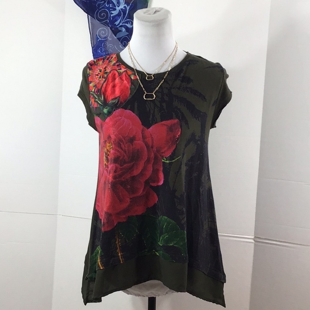 Desigual Floriana green/red flowers tee shirt S